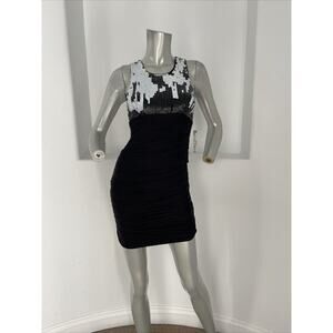 Alice + Olivia Sleeveless Mini Dress Sequined Bodice Black White Size 0